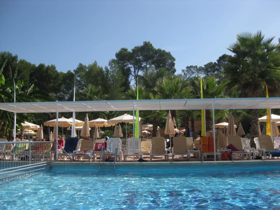 Überdachte Liegeplätze am Pool Flipflop Cala Romantica