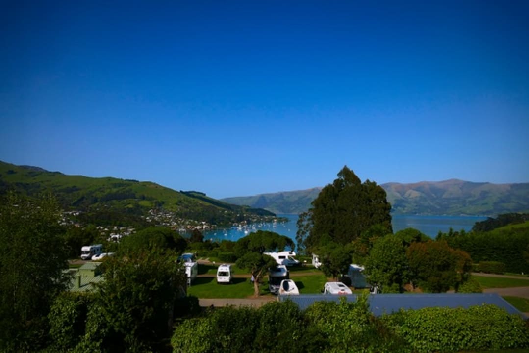 Ausblick Campingplatz Top 10  Akaroa