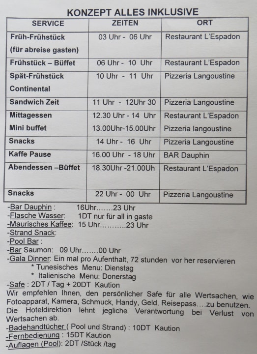 Die All Inklusive Karte El Mouradi Club Kantaoui