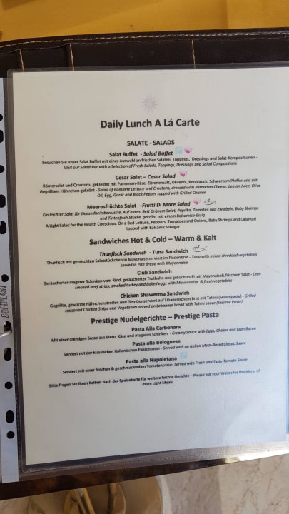 Essenskarte Shams Prestige Abu Soma-Adults Only