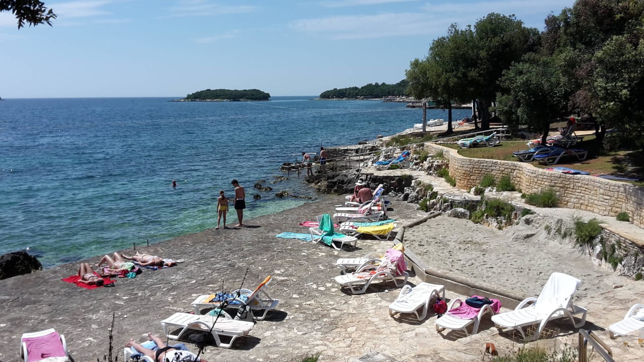 Felsstrand mit Liegen Maistra Select Funtana All Inclusive Resort