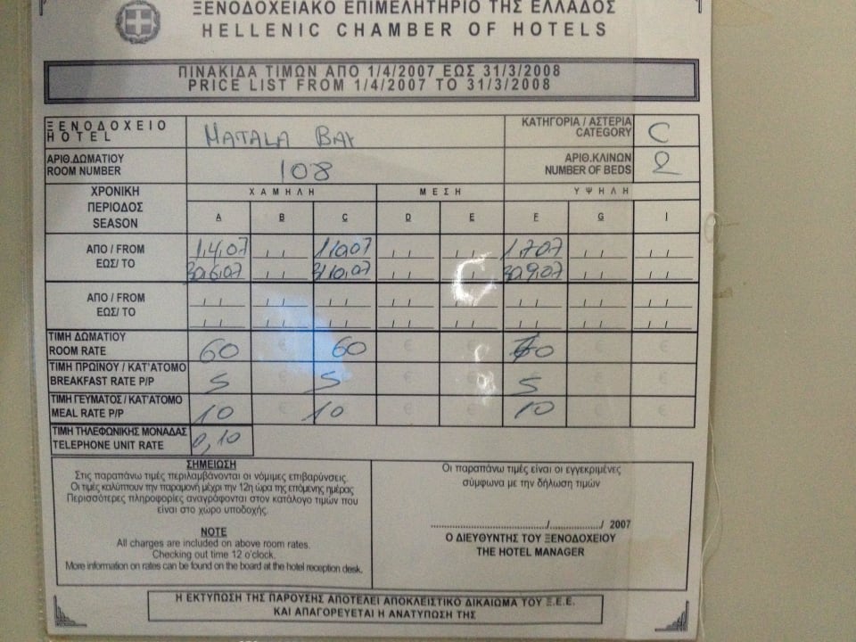 Preiseliste aus 2008 im Jahr 2013? Matala Bay Hotel & Apartments