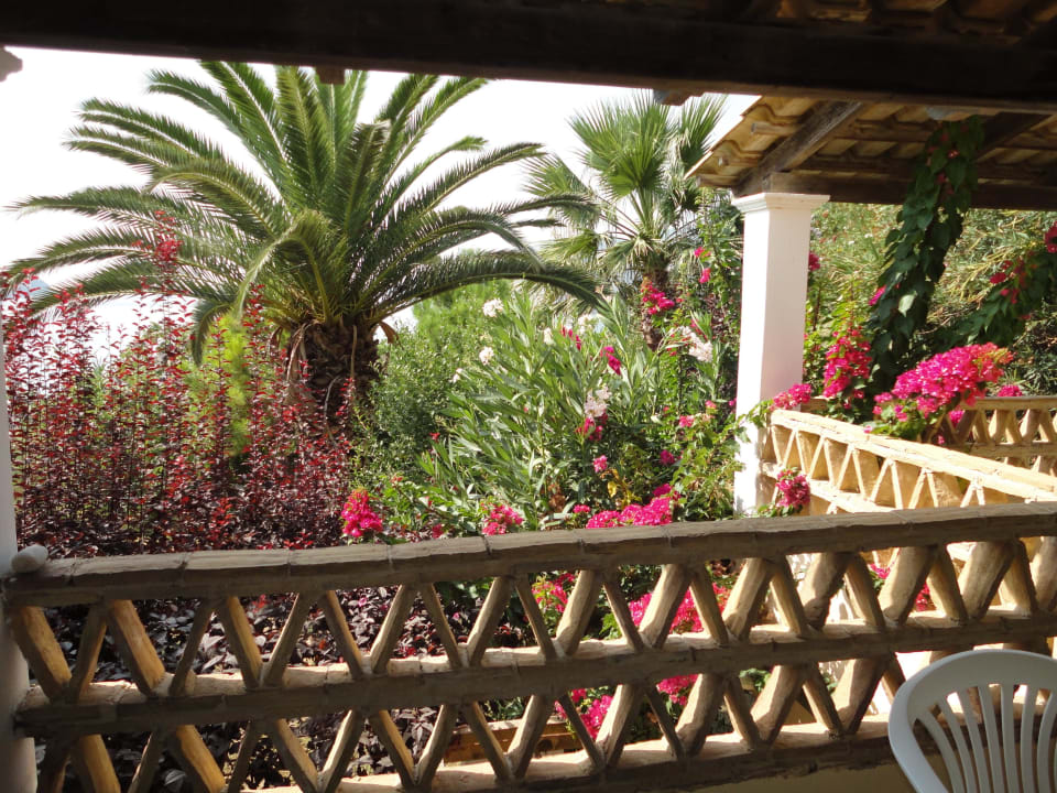 Blick von unserem Studio auf Terrasse und Garten Gloria Maris Hotel Suites and Villa