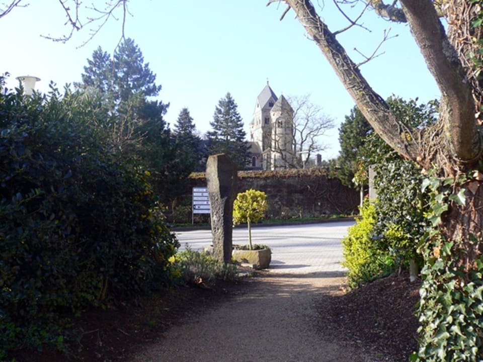 Blick zur Benediktinerabtei am Morgen Seehotel Maria Laach