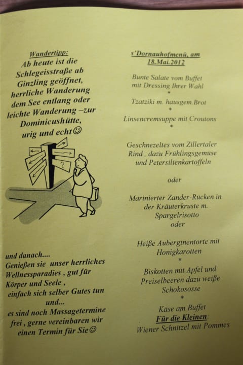 Menü vom 18.5.2012 Hotel Dornauhof