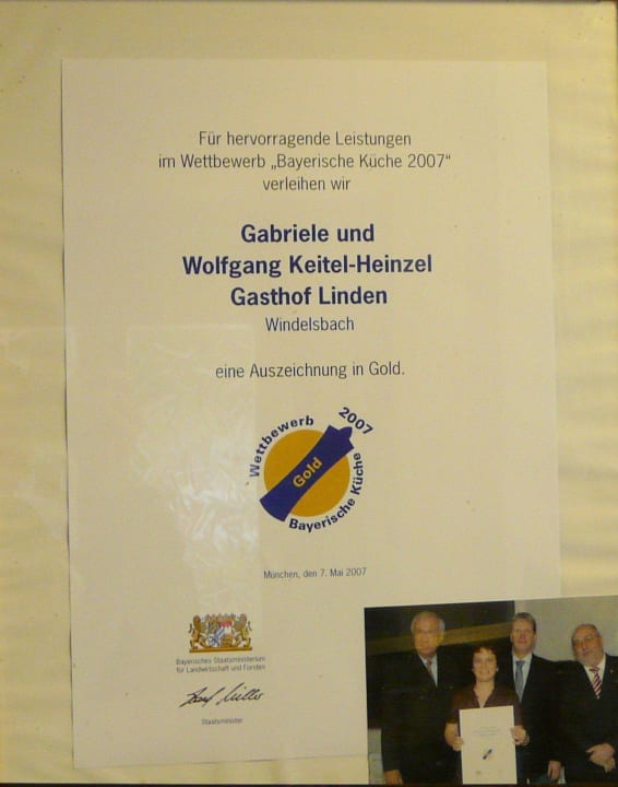 Auszeichnung für hervorragende Kochkunst Gasthof Linden & Wildkräuterhotel
