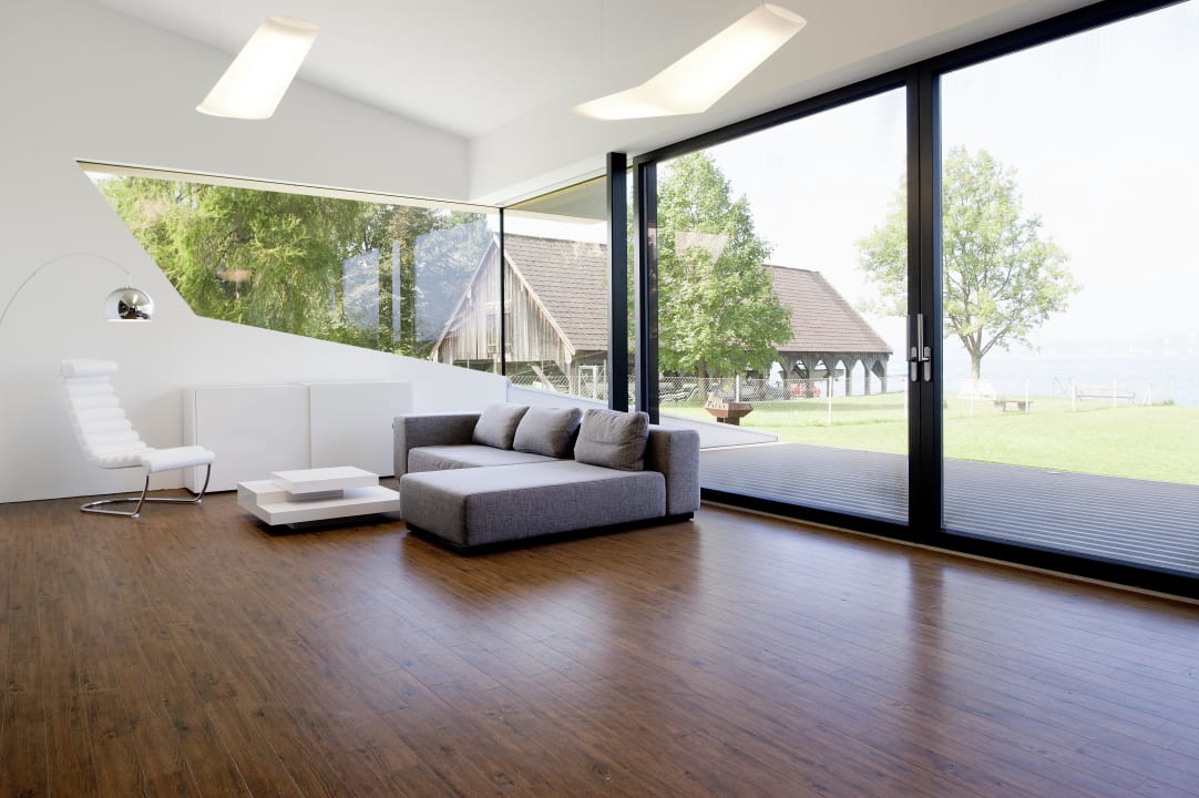 Blick vom offenen Wohnraum auf den Attersee Ferienhaus Attersee