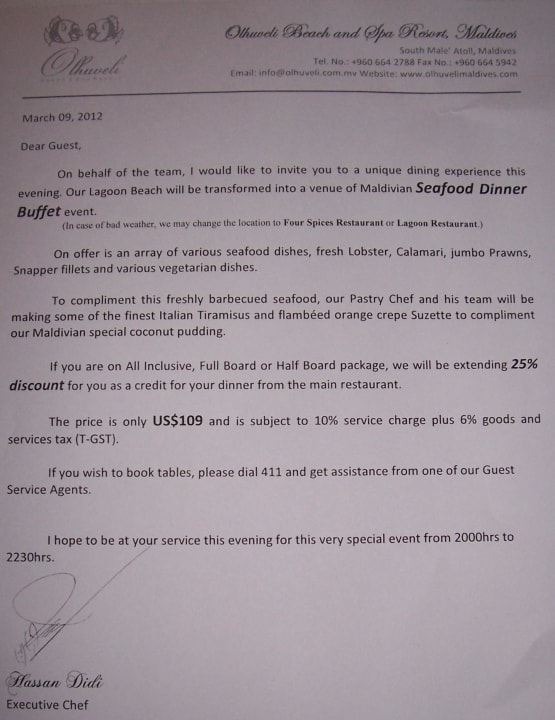 Das Schnäppchen-Dinner Sun Siyam Olhuveli