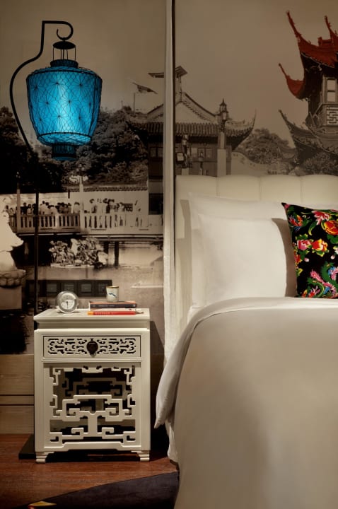 Chinese lantern and bed side table Hotel Indigo Shanghai on the Bund