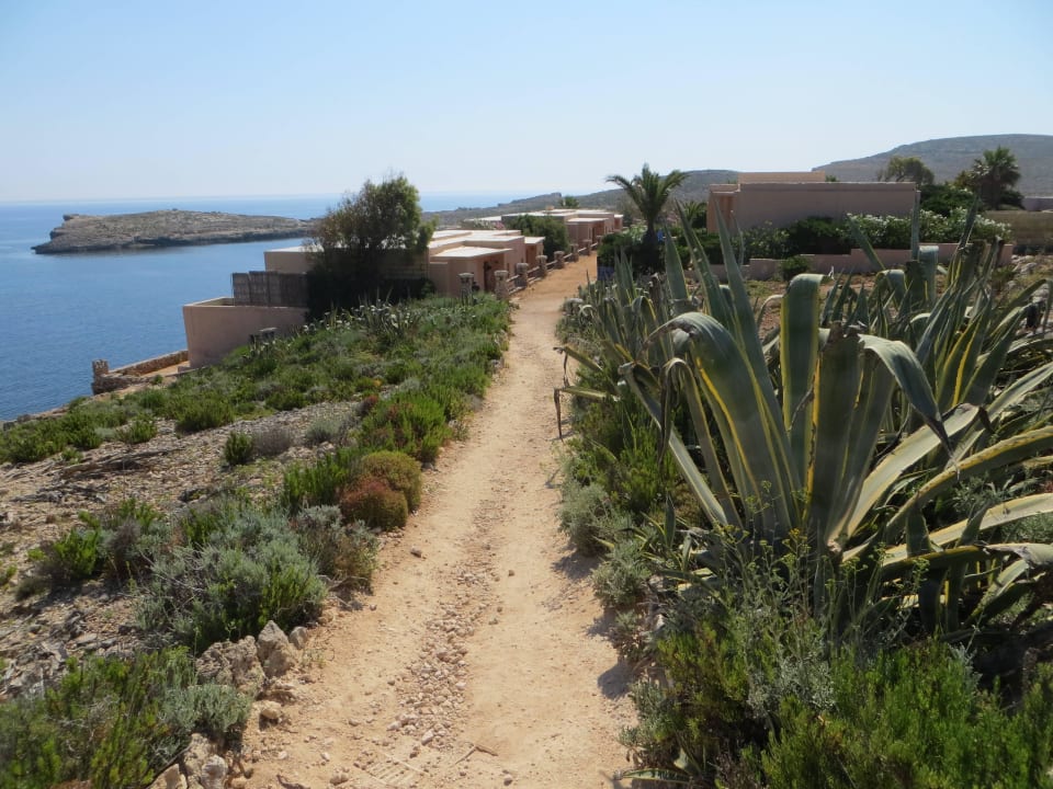 Der Weg Hotel zum Bungalow und der Ausblick am Weg Comino Hotel & Bungalows