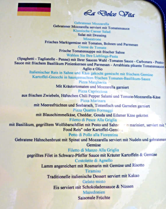 Italienisches Restaurante Karte Desert Rose