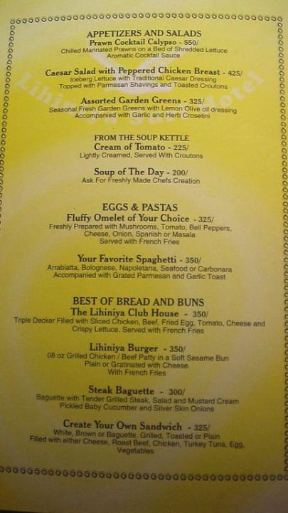 Room Service Menuekarte ( Preisliste )  EKHO Surf