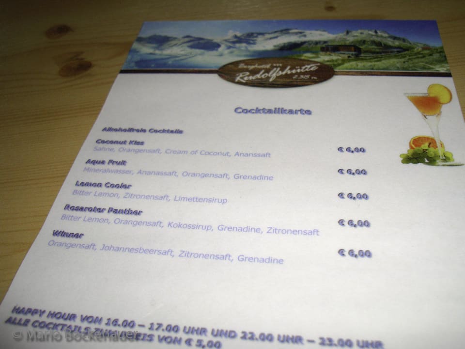 Cocktail Karte Berghotel Rudolfshütte