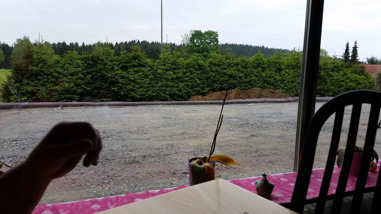 Ausblick vom Speiseraum auf "Sonnenterrasse" Hotel Bergland-Hof