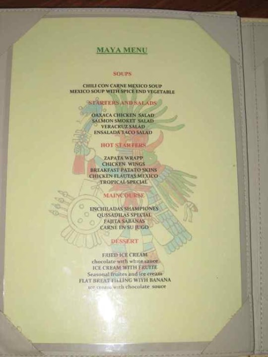 Carte du restaurant mexicain Sunis Evren Beach Resort Hotel & Spa