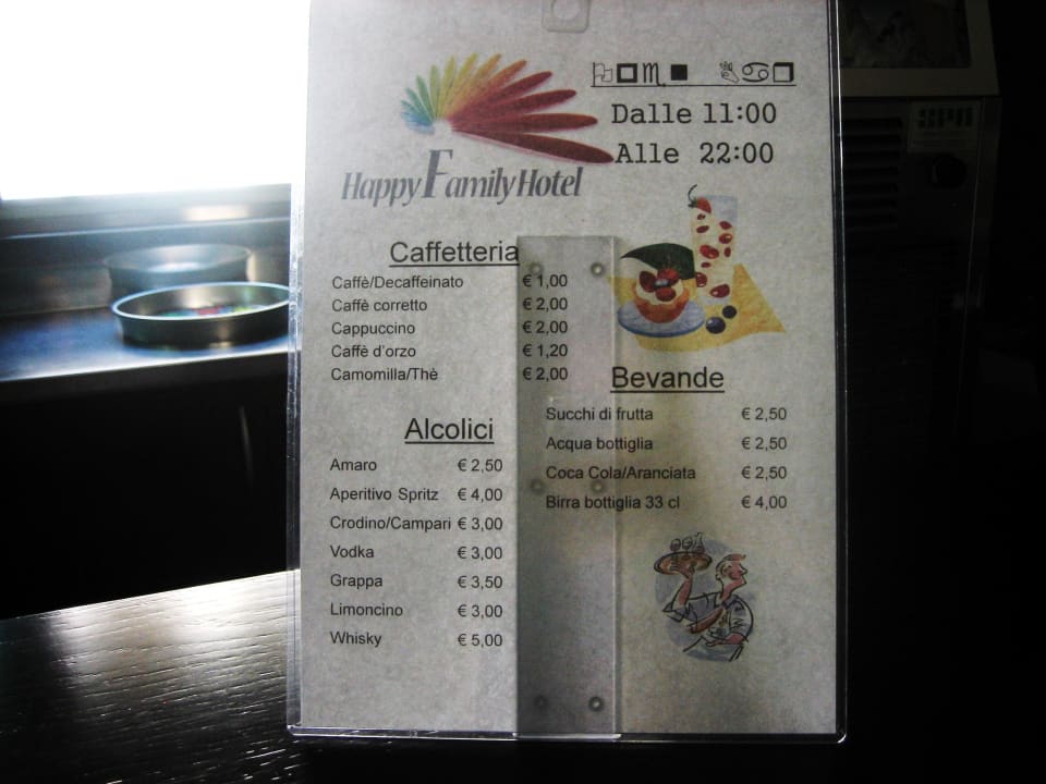 Getränkekarte All Inclusive LIight Hotel San Carlo Vacanze