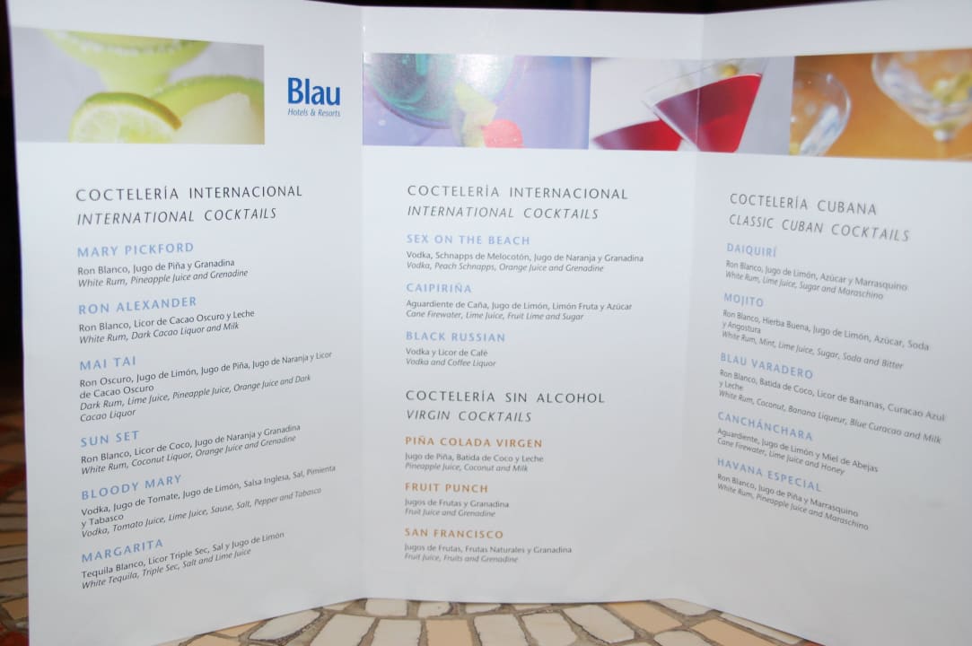 Cocktail Karte Blau varadero - Adults only