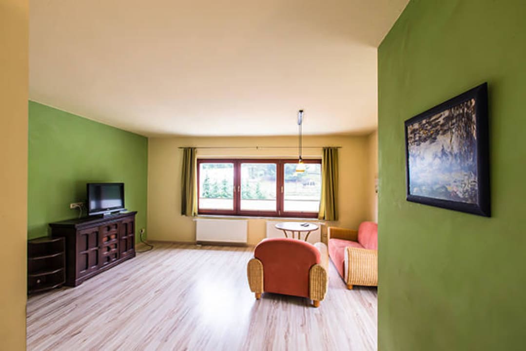 Wohnzimmer unserer Ferienwohnung Pension Meuschkensmühle