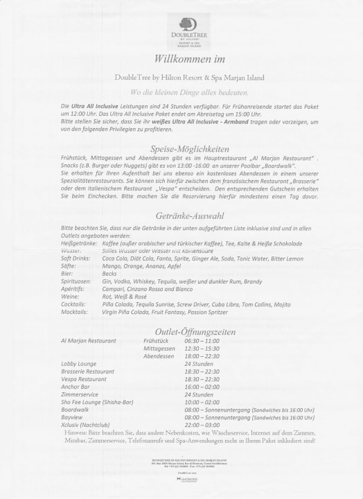 All Inlusive Liste DoubleTree by Hilton Resort & Spa Marjan Island