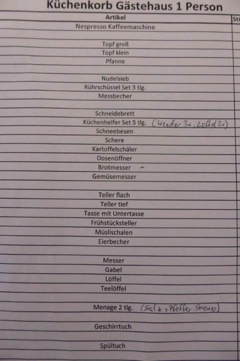 Küchenausstattungssortiment gegen Gebühr Victory Gästehaus an der Therme Erding