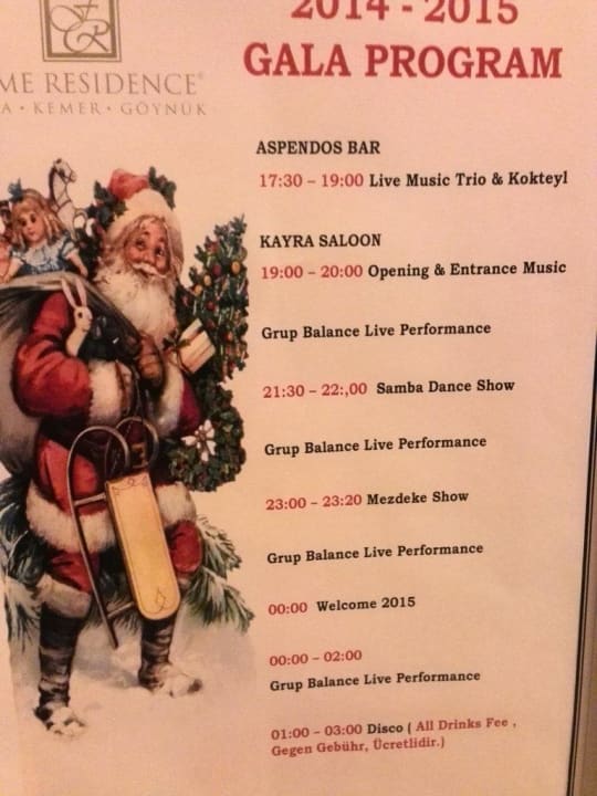 Heiligabend Gala Programm Fame Residence Lara & Spa