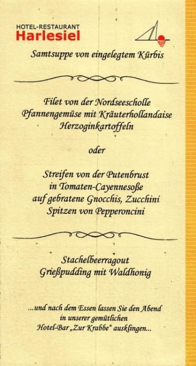 Menükarte Hotel Harlesiel