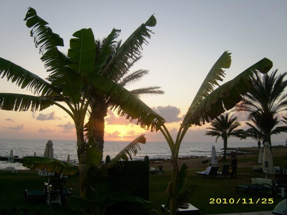 Blick zum Strand am Abend Constantinou Bros Athena Beach Hotel