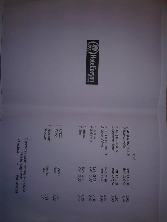 Ceny produktów w lodówce Hotel For You