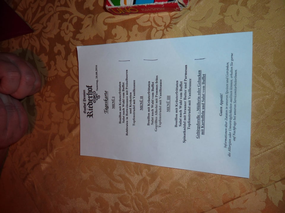 3-Gänge-Menü Gasthof Pension Riederhof