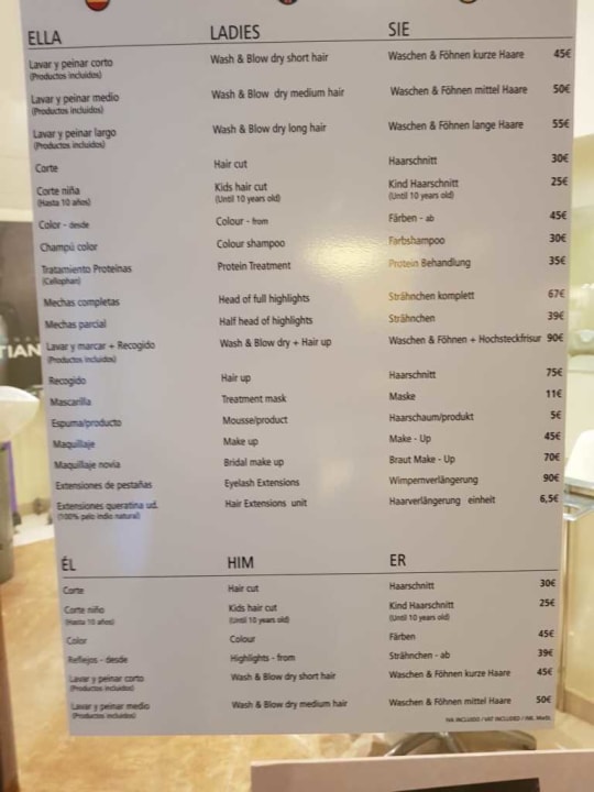 Friseur Preisliste GPRO Valparaiso Palace & Spa