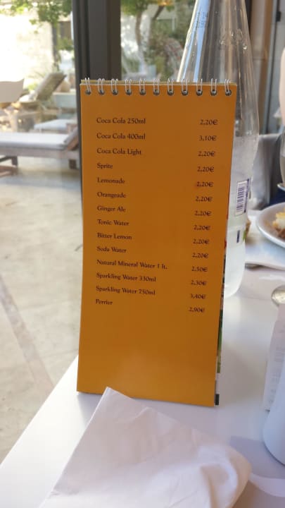 Ausschnitt der Preiskarte für Halbpensiongäste Glaros Beach Hotel
