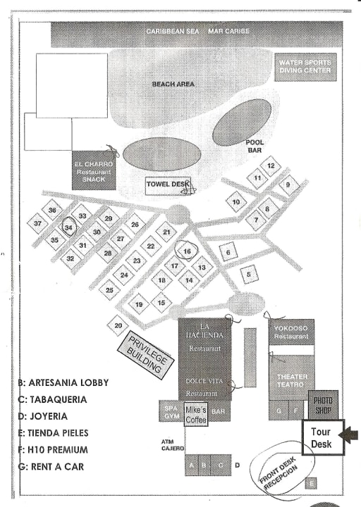 Lageplan-Aufsicht des Hotels H10 Ocean Maya Royale - Adults only