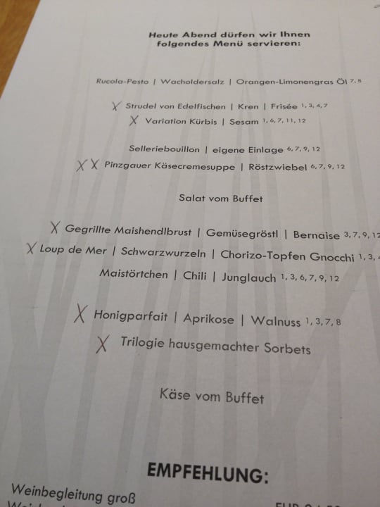 Menuauswahl Ritzenhof – Hotel und Spa am See