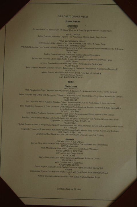 Dinner Menükarte Al Maha Al Maha, A Luxury Collection Desert Resort & Spa