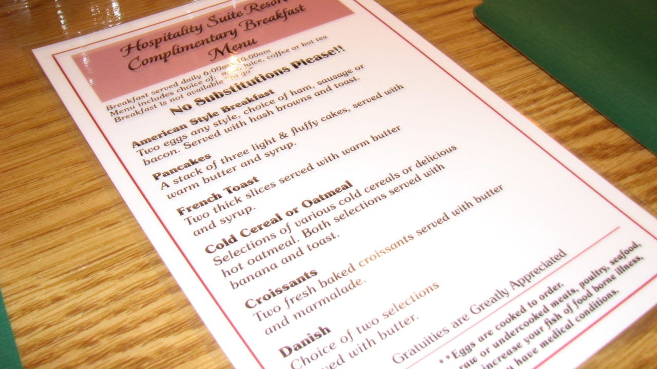 Speisekarte - Frühstück Hotel Bixby Scottsdale