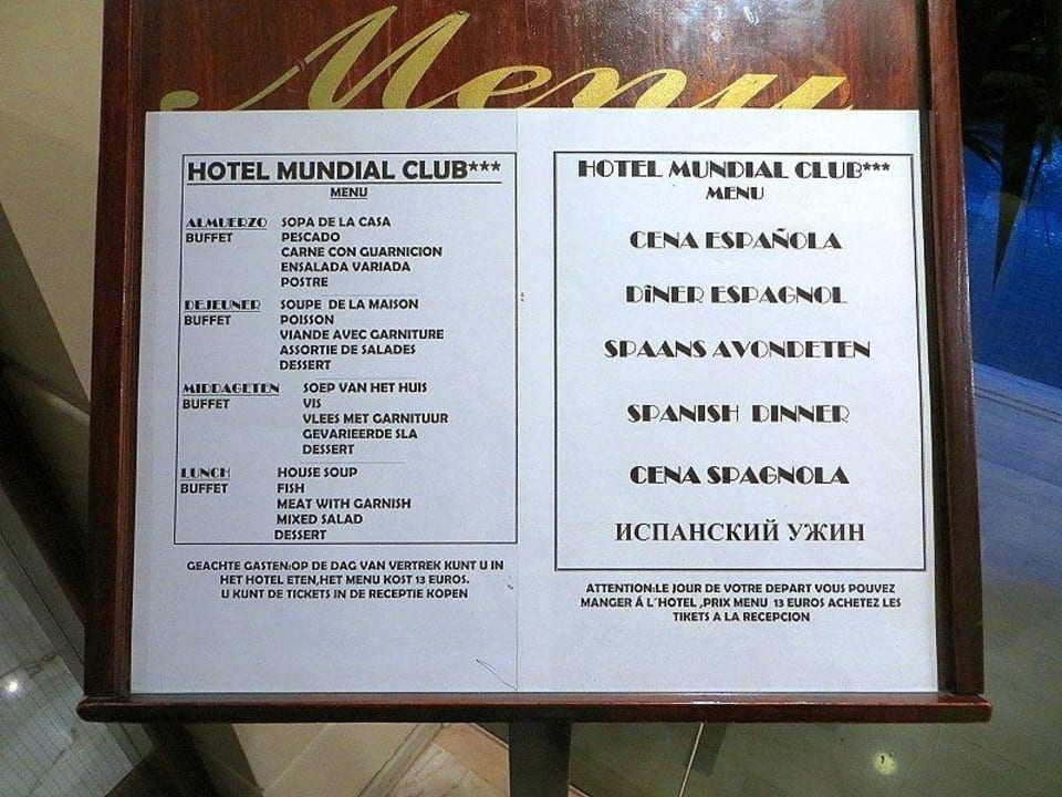 Mehrsprachige Mittagsmenükarte The 15 th Boutique Hotel