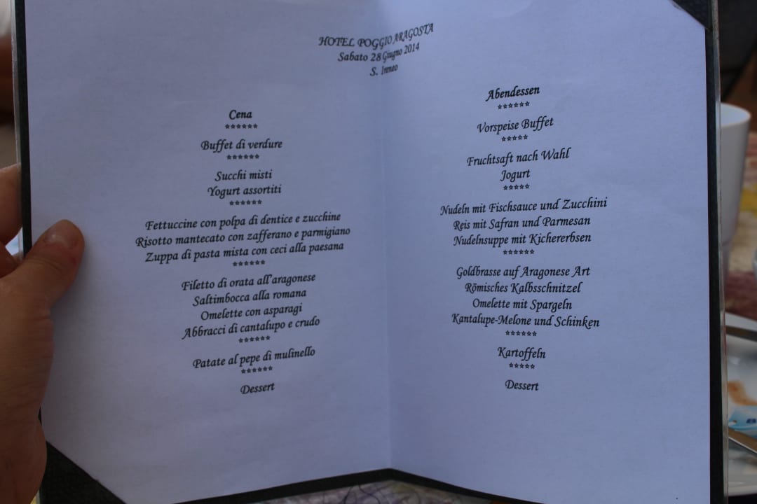 Karte Abendessen Poggio Aragosta