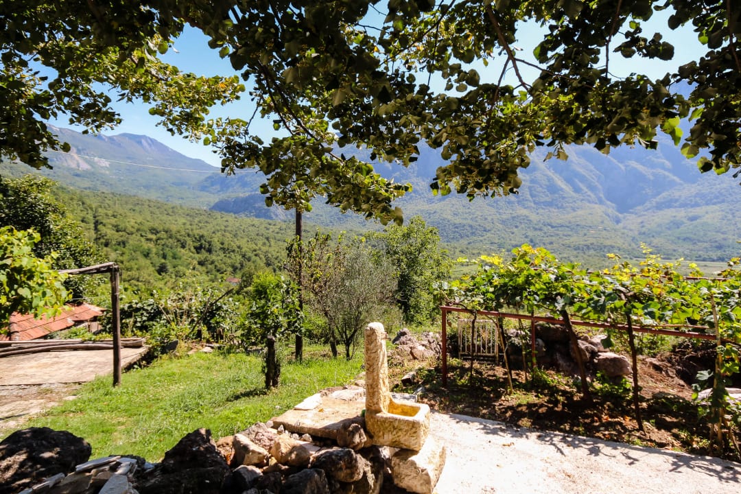 Blick auf Garten und Berge Landhaus Ivanovic