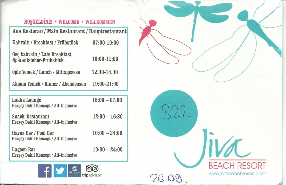 Öffnungszeiten der Restaurants und Bars Jiva Beach Resort
