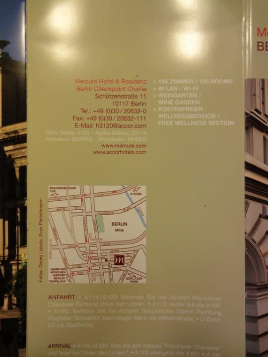 Hotelflyer Mercure Hotel & Residenz Berlin Checkpoint Charlie