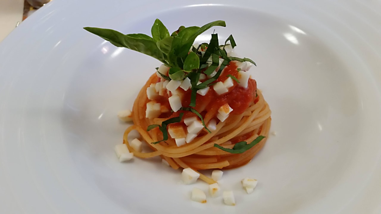 Spaghetti mit Tomaten. (Vorspeise) Vitalhotel Rainer