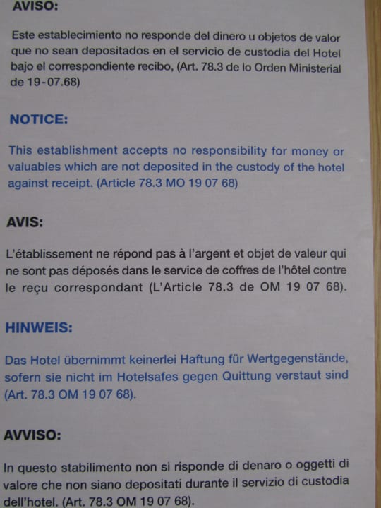Hinweis zum Thema Diebstahl Hotel Vibra Algarb