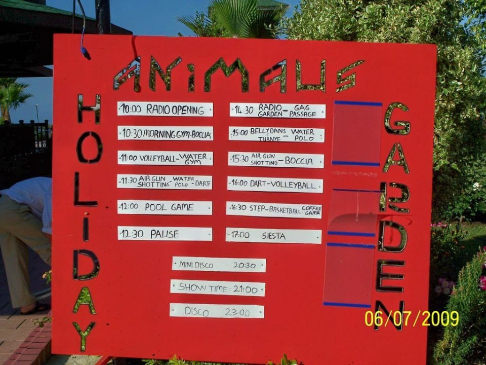 Animationsschild im Mai 09 Hotel Holiday Garden Resort