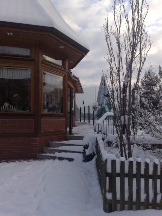 Erker des Restaurants und  Aufgang zur Terrasse Hotel Kiek In im Wiesengrund