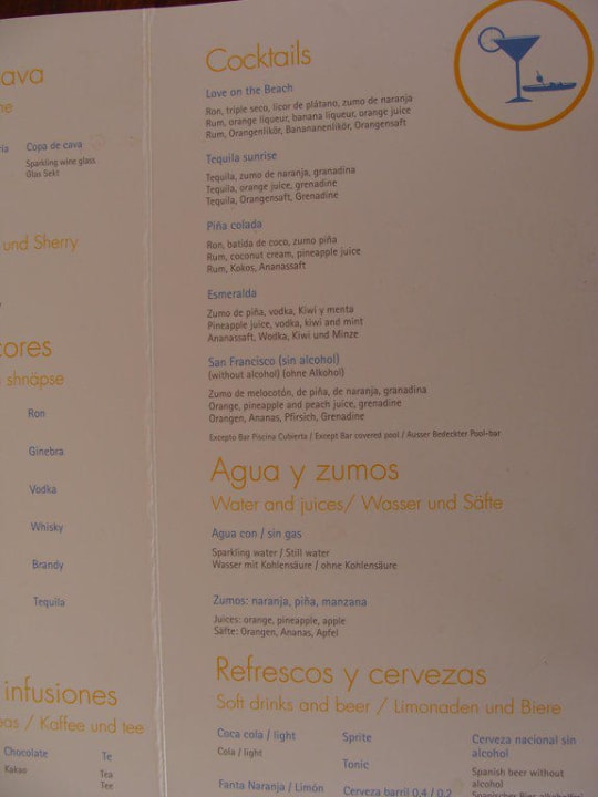 All-Inclusive Getränkekarte  Club Jandia Princess