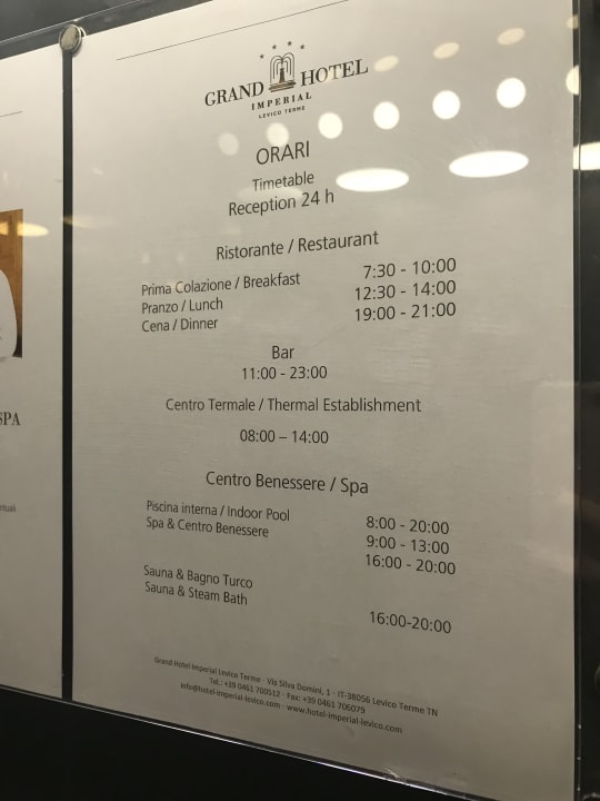 Öffnungszeiten „Wellnessbereich“ Grand Hotel Imperial