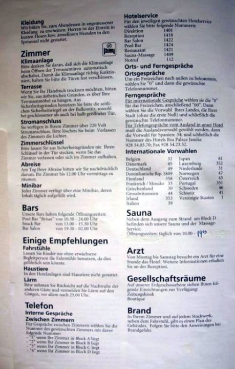 Serviceanleitung III Hotel Riu Palace Jandia