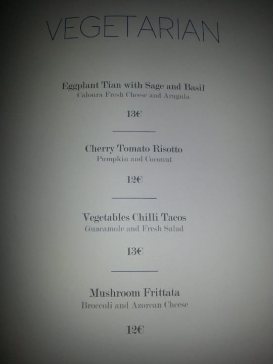 Speisekarte-vegeta. Caloura Hotel Resort