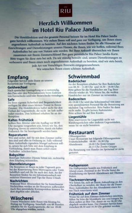 Serviceanleitung II Hotel Riu Palace Jandia