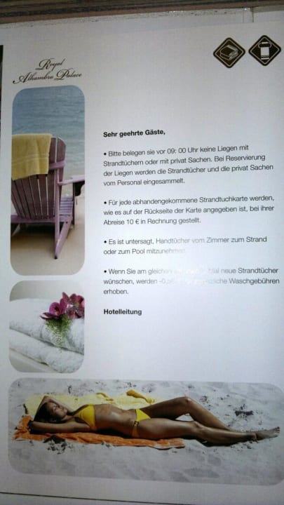 Zimmerbuch Anweisungen Hotel Royal Alhambra Palace